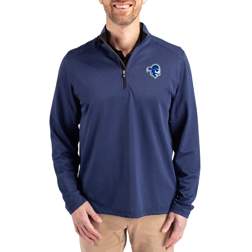  Seton Hall Pirates Cutter & Buck Virtue Micro Stripe DryTec Quarter-Zip Pullover - Blue